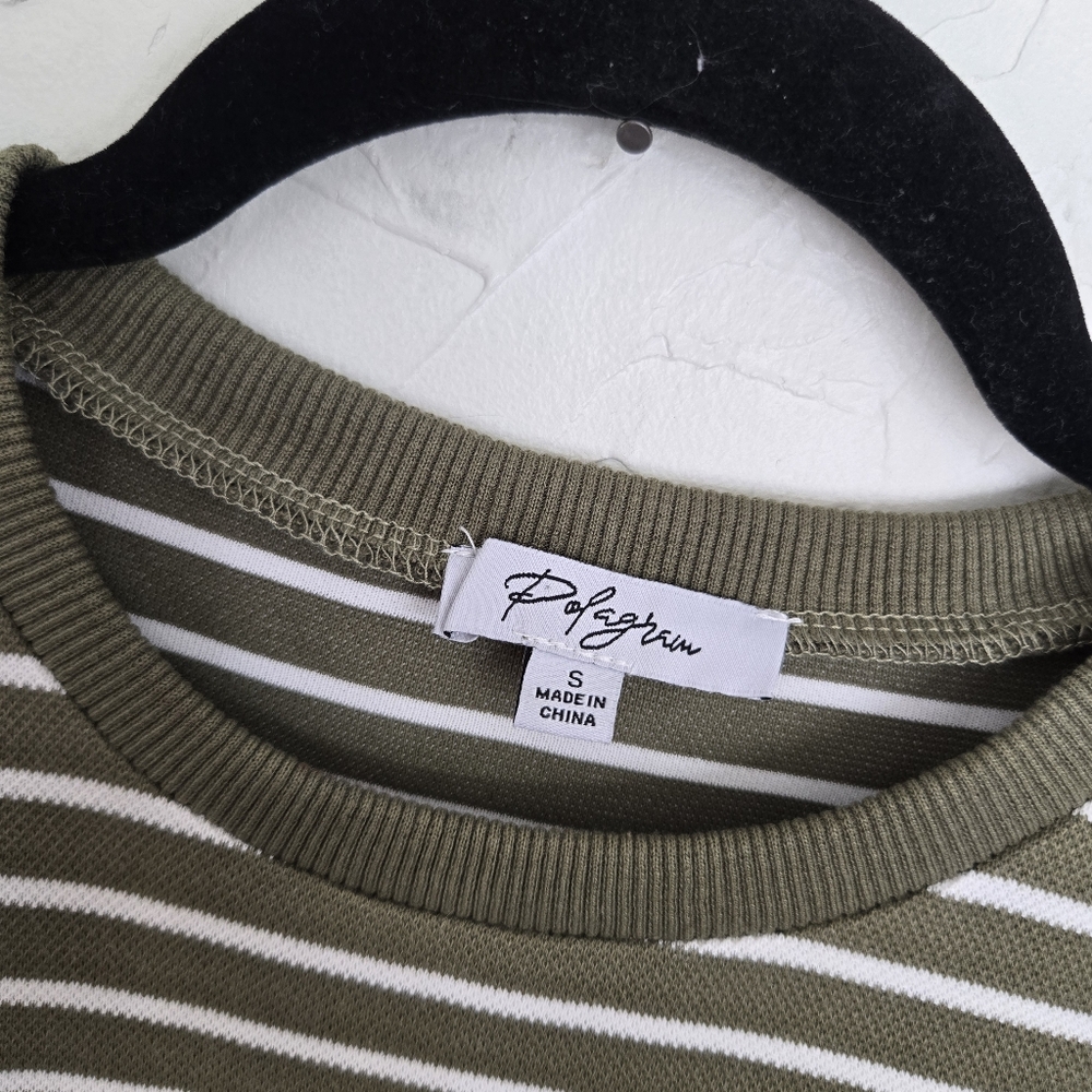 Polagram Green White Striped Tee Midi Shirt Dress, S - Picture 7 of 9